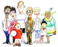 Illustration of a group of people of different ages, genders and ethnicities
